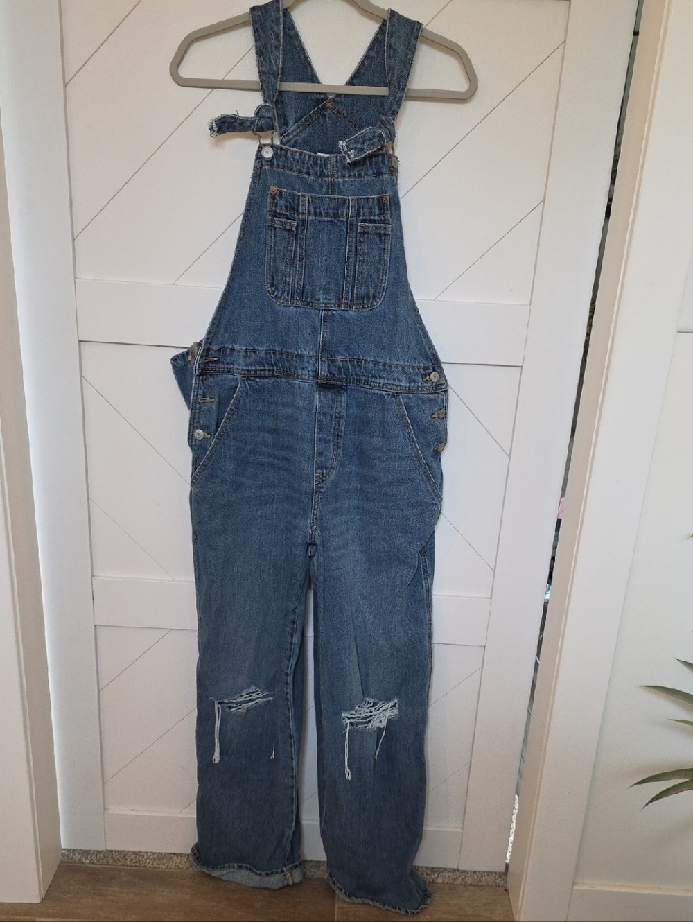 Old Navy Blue Denim Distressed Overalls